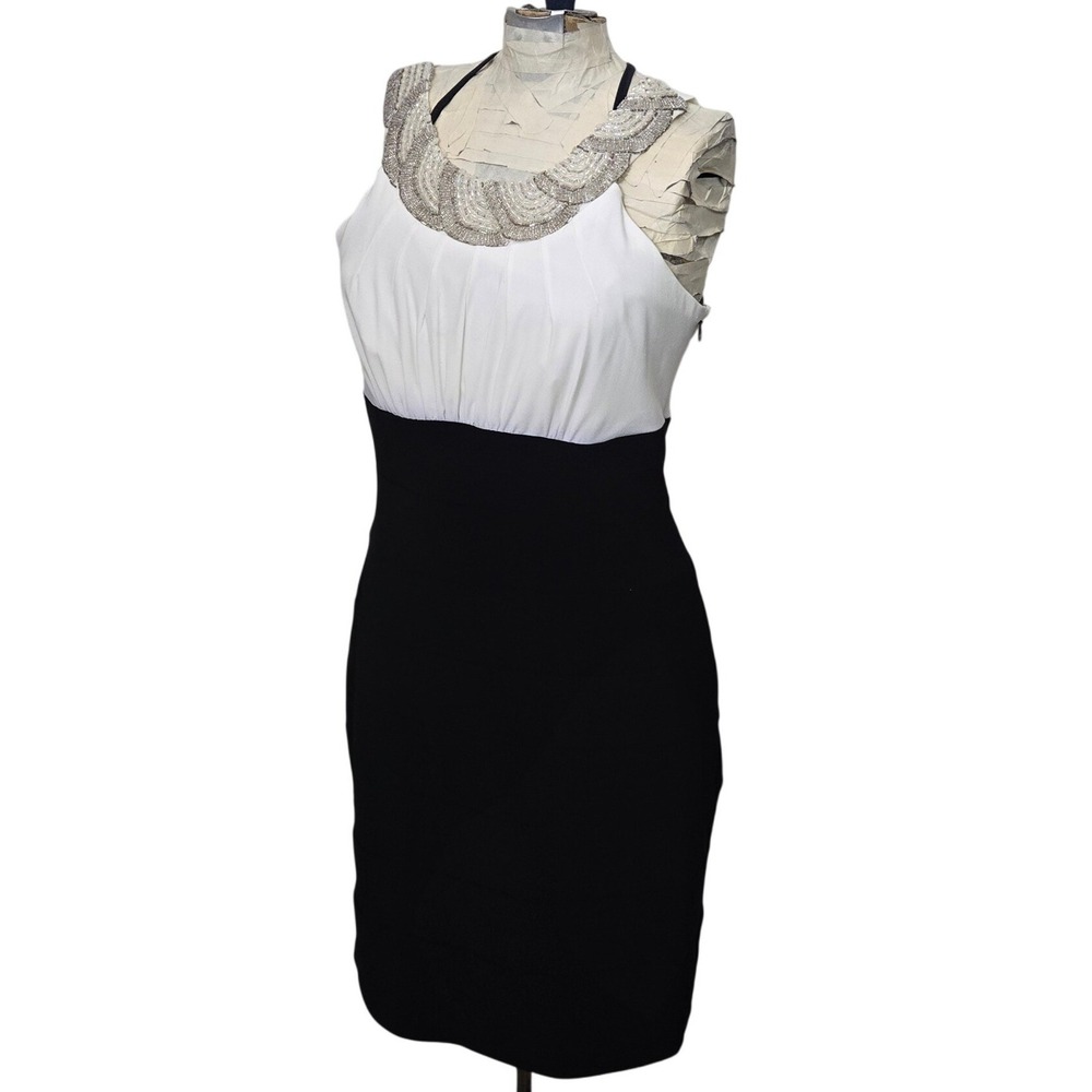Jackie Jon‎ New York  M Dress Black White Colorblock Beaded Cocktail Party Prom